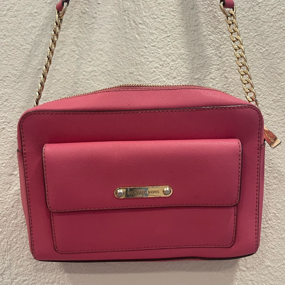 Michael Kors Pink and Gold Crossbody Bag with Chain Strap